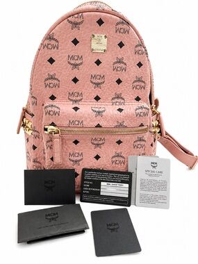 Authentic MCM Stark Side Studs Backpack In Visetos with Dustbag